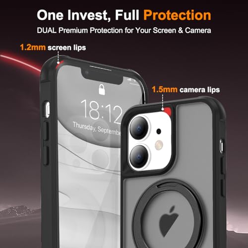 XIEWE for iPhone 15 Plus Case 6.7 Inches 360°Rotatable Magnetic Ring Invisible Stand,[Compatible with Mag-Safe] Military Shockproof Frosted Translucent Case,Purple