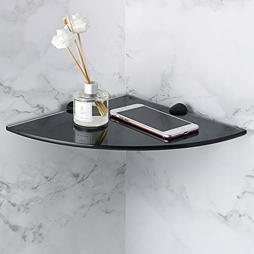Alise Glass Shelves 15 Inch Glass Bathroom Shelves Tempered Glass Shelf Wall Mount Glass Shelves for Bathroom Matte Black Glass Bathroom Shelf