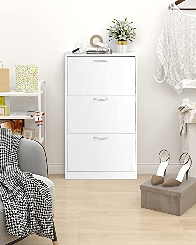 HOPUBUY Shoe Cabinet for Entryway, Narrow Shoe Storage Cabinet, Hidden Rattan Shoe Cabinet Wood 3 Tier Slim Shoe Rack for Home and Apartment, Nature