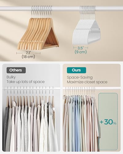 SONGMICS Velvet Hangers 50 Pack, Non-Slip Clothes Hangers, 17 x 8.3 Inches, Coat Hangers with Wide Shoulder Notches, Pants Bar, 360° Swivel Hook, Space-Saving, for Closet, Cloud White UCRF039W01