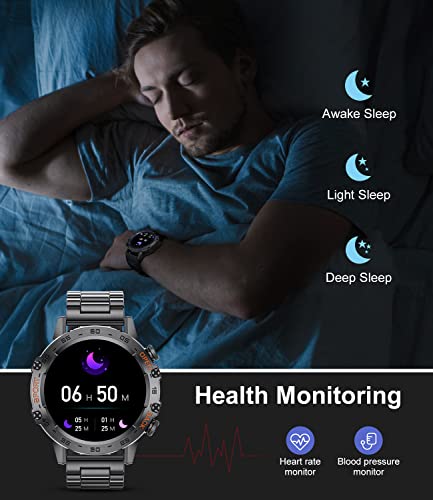 Military Smart Watch for Men(Answer/Dial Calls),100 Sports Modes, 5ATM Waterproof Fitness Watch with Heart Rate/SpO2/Blood Pressure for Android and iOS,1.39''HD DIY Screen Smartwatch Black