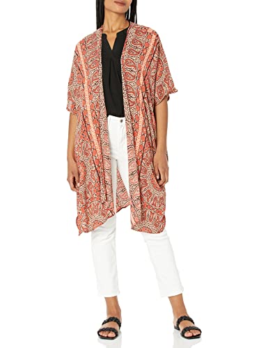 Angie womens Angie Women's Printed Kimono Transitional Jacket, Black-tan, One Size US