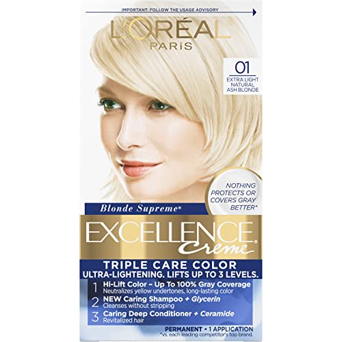 L'Oreal Paris Excellence Creme Permanent Triple Care Hair Color, 9.5NB Lightest Natural Blonde, Gray Coverage For Up to 8 Weeks, All Hair Types, Pack of 1