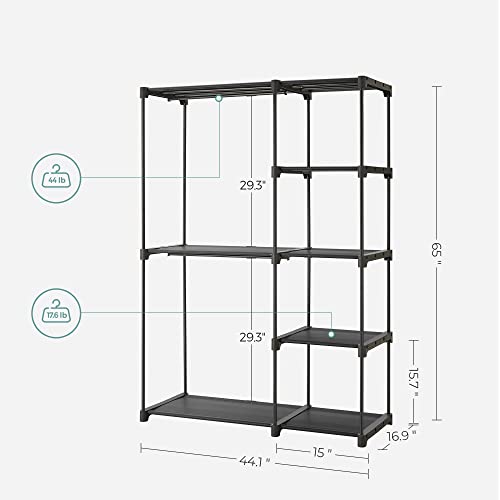 SONGMICS Portable Closet, Freestanding Closet Organizer, Clothes Rack with Shelves, Hanging Rods, Storage Organizer, for Cloakroom, Bedroom, 44.1 x 16.9 x 65 Inches, Black URYG24BK