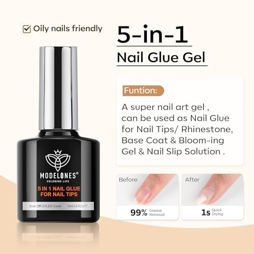 modelones Builder Nail Gel with Gel Top and Base Coat, 3Pcs Gel Nail Kit for Nail Thickening Apex Building Nail Extension Rhinestone Gel Nail Glue, LED Nail Lamp Cured