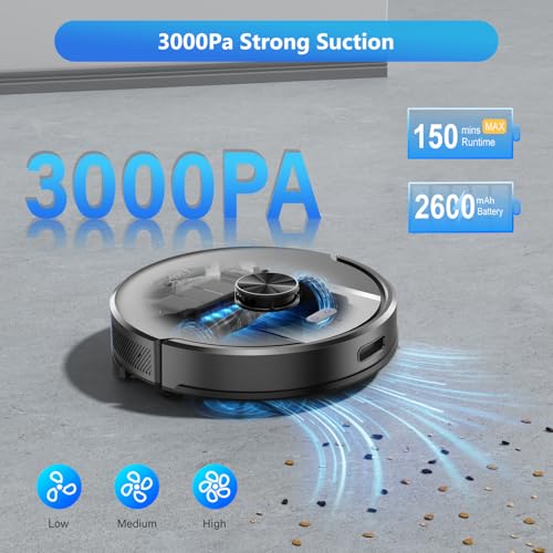 Tikom Robot Vacuum and Mop, L8000 Laser LiDAR Navigation Robotic Vacuum, 3000Pa Suction, 150Mins Max, 45dB, 14 No-Go Zones, 20 Virtual Walls, Self-Charging, Good for Pet Hair, Carpet, Hard Floor