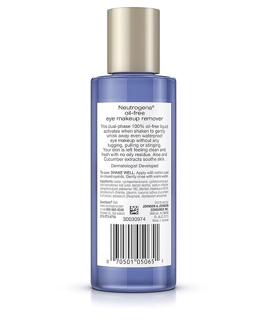 Neutrogena Oil-Free Liquid Eye Makeup Remover, Residue-Free, Non-Greasy, Gentle & Skin-Soothing Solution with Aloe & Cucumber Extract for Waterproof Mascara, 5.5 fl. oz