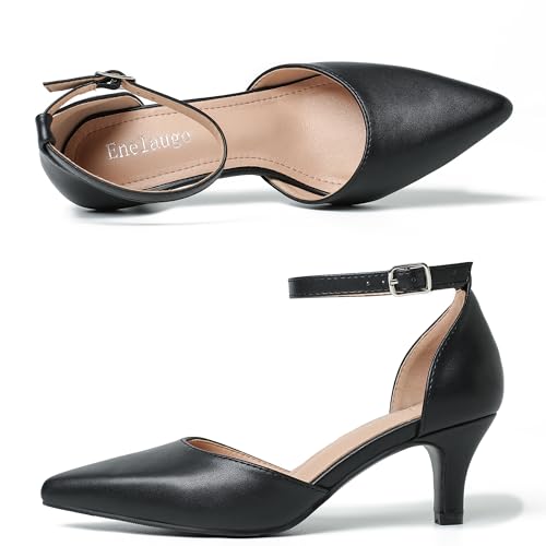 Women's Low Heel Pumps Closed Pointed Toe Kitten Heel D'Orsay Ankle Strap Bridal Wedding Party Shoes Suede Black 46-12US