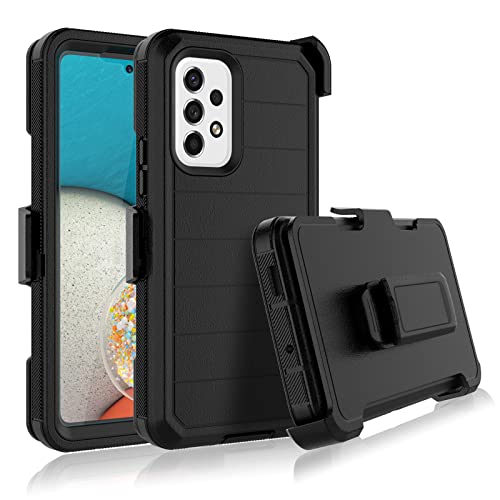 Njjex Rugged Case for Samsung Galaxy A53 5G, for Galaxy A53 5G Case with Belt Clip Holster, Built-in Screen Protector Heavy Duty Shockproof Locking Swivel Holster Kickstand Hard Phone Cover [Black]