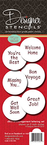 Designer Stencils Encouragement Lettering Cookie Stencil Set, (YOU'RE THE BEST - WELCOME HOME - GREAT JOB - BON VOYAGE - MISSING YOU... - GET WELL SOON) Beige/semi-transparent