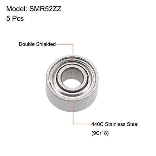 uxcell SMR52ZZ Deep Groove Ball Bearings 2mm x 5mm x 2.5mm Double Shielded Stainless Steel 5pcs