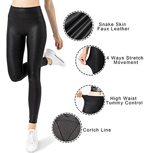 Retro Gong Black Womens Faux Leather Leggings Stretch High Waisted Pleather Pants X-Small