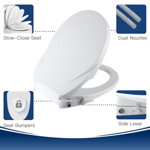 Gappo Non-Electric Bidet Toilet Seat, Fits Elongated Toilets, Bidets for Existing Toilets with Self Cleaning Dual Nozzles, Adjustable Bidet Sprayer