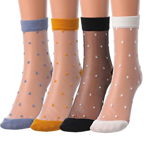 Campsis Women Sheer Sock Elastic See Through Socks Ultrathin Transparent Mesh Socks Summer Daily for Women(Pack of 4)