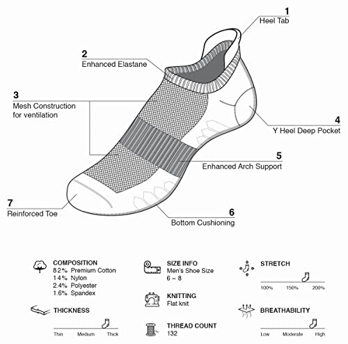 u&i Men's Performance Cushion Cotton Low Cut Ankle Athletic Socks with Tab, Grey (6-Pack)