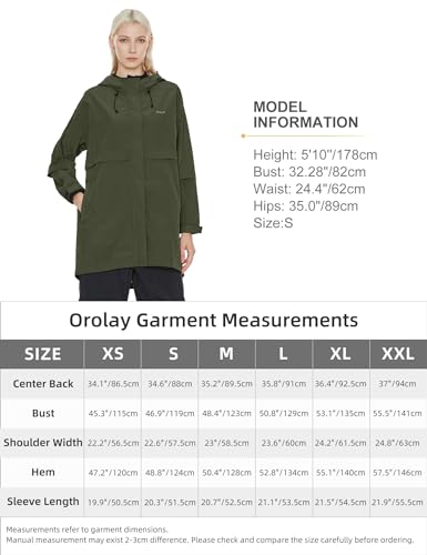 Orolay Women's Lightweight Rain Jacket Casual Hooded Outdoor Windbreaker Water-Resistant Active Outwear with Pockets Armygreen Small