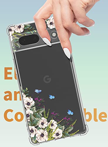 Dcwunk for Google Pixel 8 case with Screen Protector,Lens Protection for Cameras,Soft Shockproof Clear Floral Phone Protective Cover for Women,Flower Pattern Design 6.17"