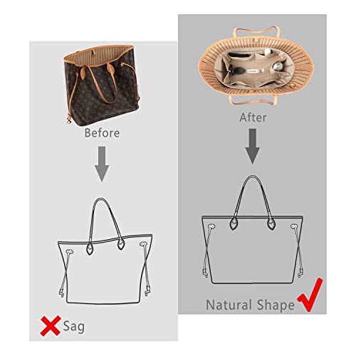 Purse Organizer Insert For Handbags, Silk Purse Organizer with Zipper, Silky Smooth, Bag Organizer For Speedy Neverfull Tote,onthego,Artsy, 6 Sizes(Small, Silky Beige)