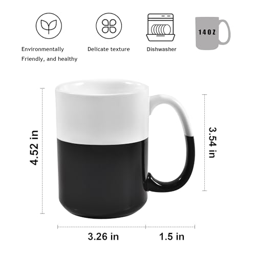 fMSDD Large Porcelain Mug for Coffee or Tea, Half Red Decor with Capacity 425 ML, Funny Gift for Family and Friends