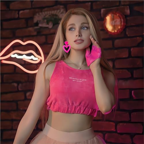 Pink Heart Dangle Earrings for Women, Vibrant Pink Party Earrings Cute Acrylic Love Heart Stud Earrings Valentine's Day Earrings Gift for Lover Wife (Corol)