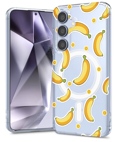 DNTMZIN for Galaxy S24 Case with Slim,Magnetic,Transparent Crystal Clear Slim Hard PC Shockproof Anti-Scratch Full Protective Cover for Samsung Galaxy S24 5G 012-Bananas 07