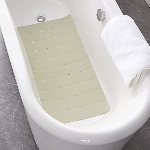 Webos Foldable Silicone Bathtub Mat: Jumbo Size Heavy Duty Safety Bath Mat for Tub without Suction Cups Non Slip Bath & Shower Mat for Textured, Reglazed, Refinished Tub (Beige, 35.8 x 17.7)