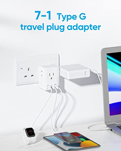 2 Pack European Travel Plug Adapter, International Power Plug Adapter with 4 AC Outlets 3 USB Ports(1 USB C), Type C Outlet Adaptor Charger for US to Most Europe EU Iceland France Germany Spain Italy