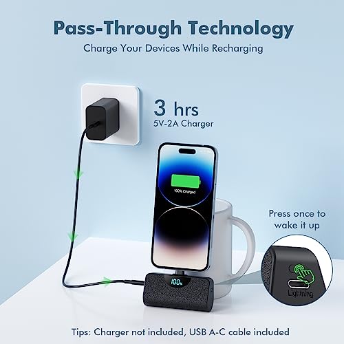 Mini Portable Charger Power Bank for iPhone, 5200mAh External Battery Charging Bank, 20W PD Fast Charging Battery Pack Portable Phone Charger for iPhone 14 Pro Max/14/13/12/11/XR/X/8/7/6/SE Series