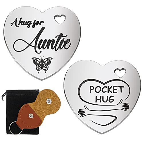 RAOSIME Inspirational Pocket Hug Token Gift for Aunt, Long Distance Relationship Keepsake Stainless Steel Double Sided Little Heart Shaped Pocket Hug Token Gift for Aunt Auntie From Niece Nephew