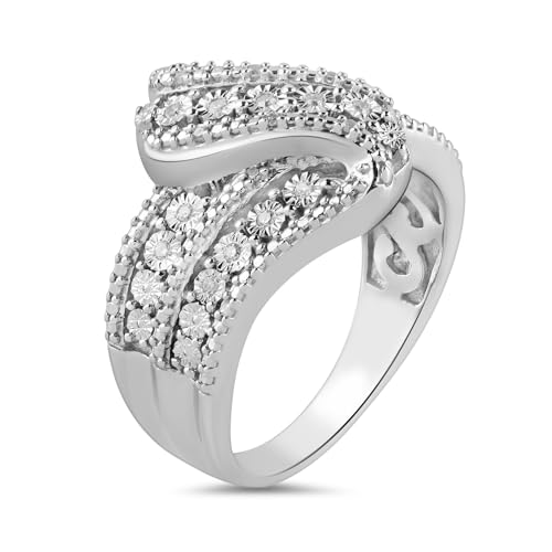 Amazon Essentials Sterling Silver Diamond 3 Row Twist Fashion Band Ring (1/10 cttw), Size 6, (previously Amazon Collection)