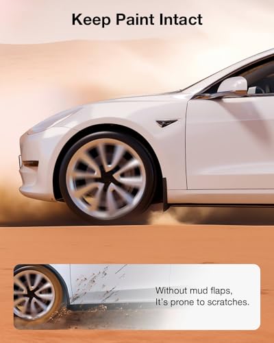 Wigoo 2024 Upgrade Tesla Model 3 Accessories Mud Flaps [Stay Clean, Protect Paint] Military Grade All Weather Splash Guards with Install Kit, for Tesla Model 3 2020~2023, Thicker Version