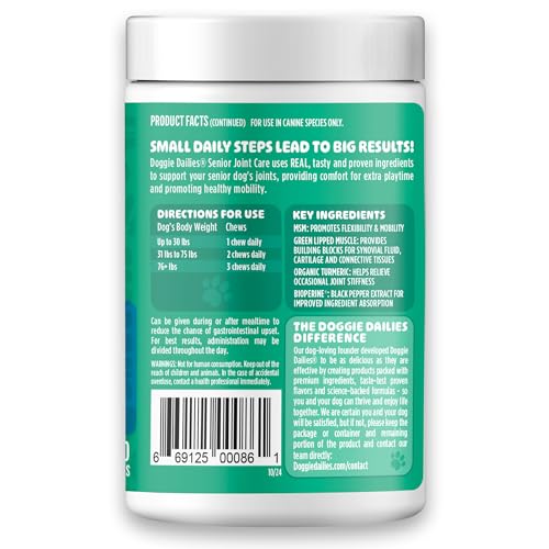 Doggie Dailies, Advanced Senior Hip and Joint Supplement for Dogs, Glucosamine Chondroitin, Premium Hip and Joint Chews for Dogs All Breeds & Sizes, Dog Vitamins and Supplements, (Duck) 120 Chews