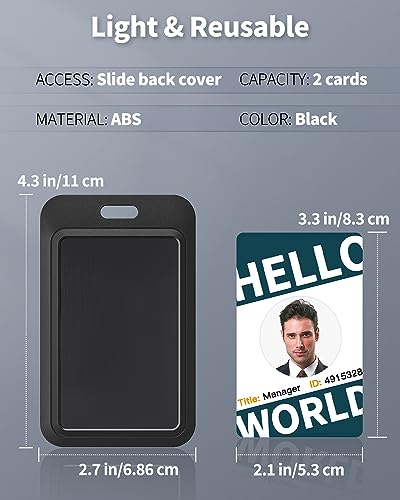 Uniclife 100 Pack Sliding ID Badge Holder Hard Black Vertical Plastic Card Case Protector Pouch with Clear Window for Office School ID Credit Cards Proximity Key Cards Driver’s Licenses and Passes