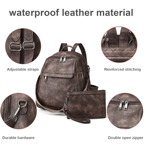 Womens Backpack Purse Leather: Fashion Convertible Ladies Shoulder Bag Waterproof Anti theft with Wristlet (1-3 Two-tone Coffee)