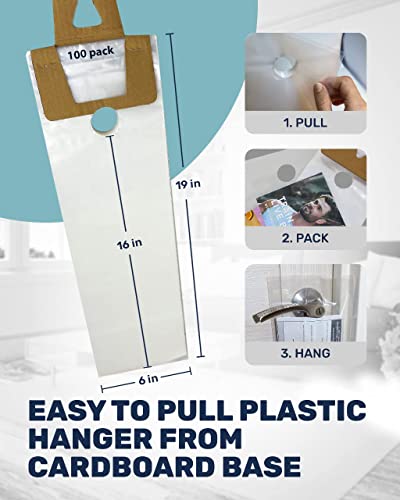 Skywin- Plastic Door Hanger Bags 6” x 19” (100 Pack), Clear Door Hanger Bags Protects Flyers, Brochures, Printed Materials - Waterproof and Secure Door Knob Hanger for Outdoor Use
