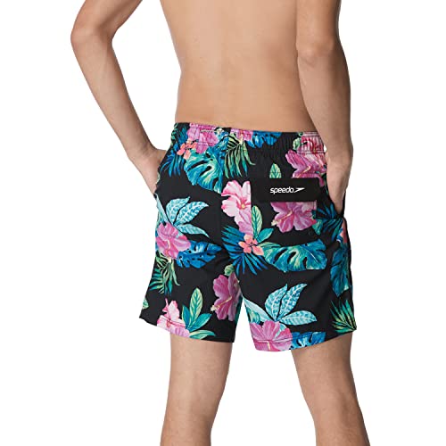 Speedo Men's Standard Swim Trunk Mid Length Redondo Floral, Philo Palm High Risk Red Small