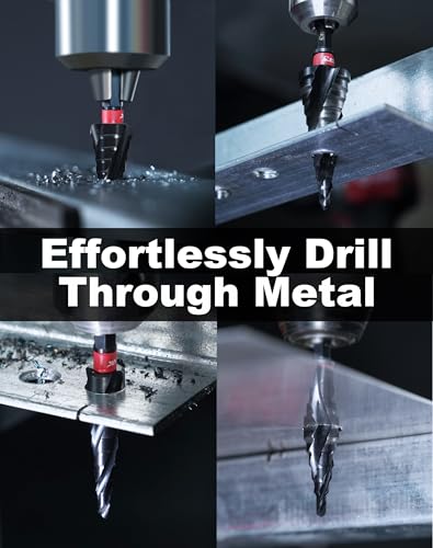 EZARC Step Drill Bit for Metal, M35 Cobalt Step Drill Spiral Flute Unibit Step Drill Bit (1/4"- 1-3/8") Wear-Resistant AlTiN Coated, 3/8" Shank for Metal, Stainless Steel, Aluminum, Plastic