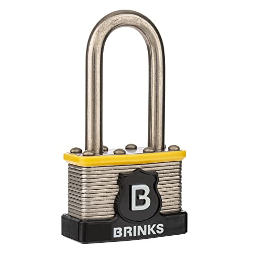 BRINKS - 44mm Commercial Laminated Steel Keyed and Warded Padlock with 2” Shackle - Hardened Stainless Steel Shackle with Steel Locking Bars