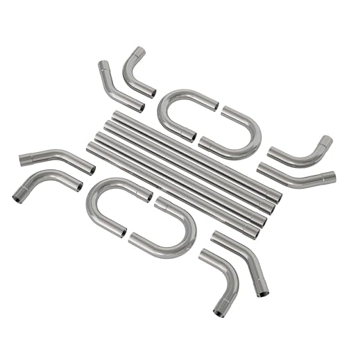 Jaxilyn Exhaust Pipe Kit 2.5 Inches Mild Steel DIY Custom Exhaust Kit Tubing Mandrel Bend Pipe Straight & U-Bend 16 Gauge Universal 8PCS