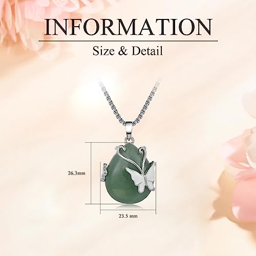 VIJASHOP Butterfly Necklace Pear Rose Quartz Pendant Gemstone Butterfly Jewelry Gifts for Women