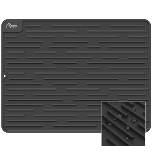 Hotec Large Heat-Resistant Silicone Dish Drying Mat - Versatile Kitchen Counter Protector, Easy to Clean, Non-Slip, BPA-Free - 16" x 12" (Black)