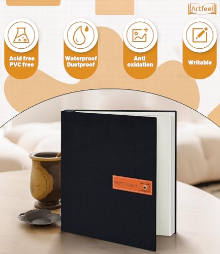 Artfeel Photo Album Self Adhesive Scrapbook Album,Photo Book for 4x6,5x7,8x10 Pictures,DIY Linen Cover Album for Baby Wedding Family,with Metallic Pen and Scraper