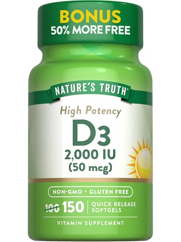 Nature's Truth Vitamin D3 2000 IU Softgels | 150 Count | High Potency | Non-GMO and Gluten Free Supplement