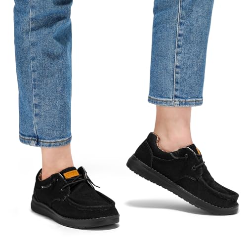 STQ Slip on Sneakers with Arch Support Women's Casual Boat Summer Orthopedic Shoes for Travel and Business Black US 6.5