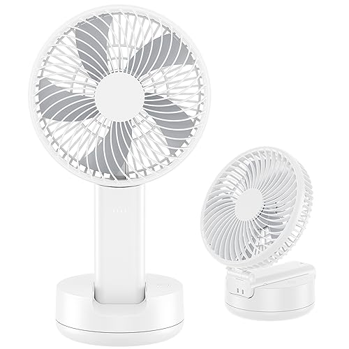 HandFan 6 Inch Handheld Fan 4400mAh Battery Operated Fan 6 Settings Personal Desktop Fan with 5-34H Working Time Removable Base Strong Airflow (A-White)