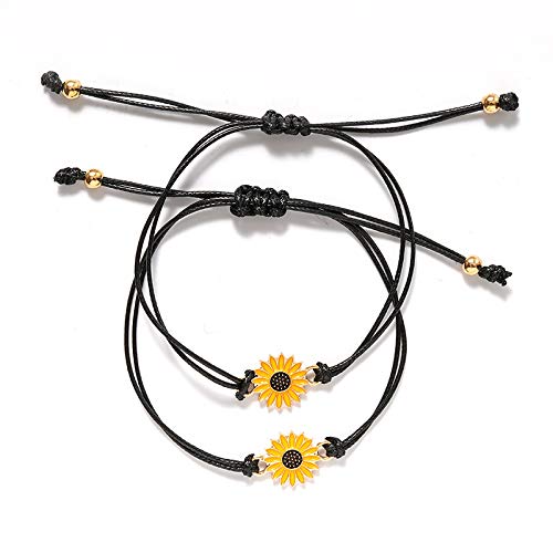 Fashion Sunflower Bracelets for Men Women Handmade Braided with Black Rope Charm Friendship Wish Card Surf Bangle Jewelry Gift Useful and Deft