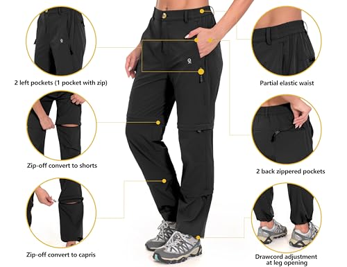 Little Donkey Andy Women's Stretch Convertible Pants, Zip Off Quick Dry Hiking Pants Black Size XS