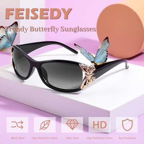 FEISEDY Trendy Polarized Y2K Sunglasses Wrap Around Butterfly Design Fashion Sunnies UV400 Protection B0078