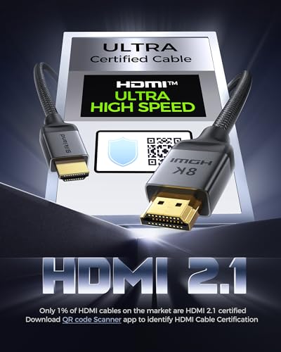 Silkland 1FT Short 10K 8K HDMI 2.1 Cable, (Nylon Soft Braid) Ultra High Speed HDMI Cable [8K@60Hz, 4K@120Hz 144HZ] 48Gbps, HDR 10+, eARC, ARC, HDCP 2.2&2.3, Compatible for PS5/Xbox/Roku TV