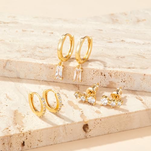 Gold Earrings for Women Trendy Dainty Gold Earring Set Small Gold Hoop Earrings Set Huggie Earrings Women 14k Gold Plated Cartilage Earring Women Gold Drop Dangle Earrings Stud Earrings Gold Jewelry Women Gifts